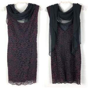 Tootsies Vintage Lace Floral Sheath Dress Attached Sheer Cape Size 2 Sleeveless